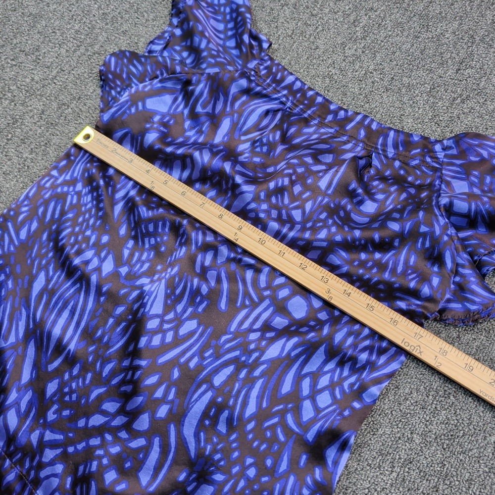 Banana Republic Y2K 100% Silk Blouse XS Blue Brown Abstract Flutter Sleeve Top - Picture 8 of 9